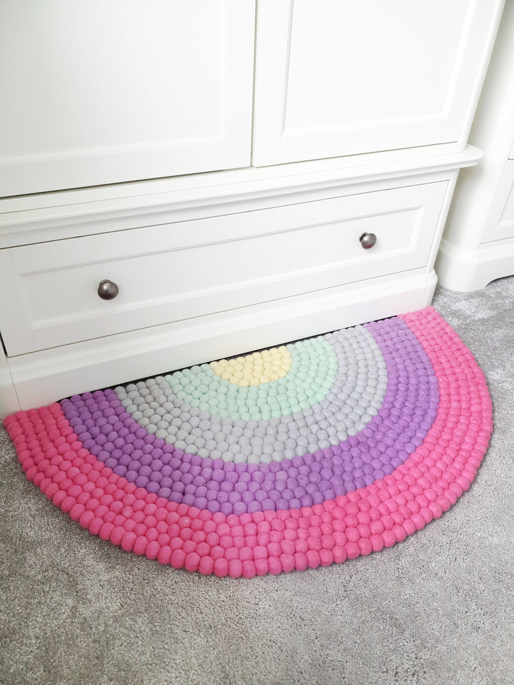 Pastel Rainbow Rug - Pastel Felt ball rainbow Rug - Rainbow decor - Rainbow accessories - Rainbow decor - Nursery rug - Bedroom Rug