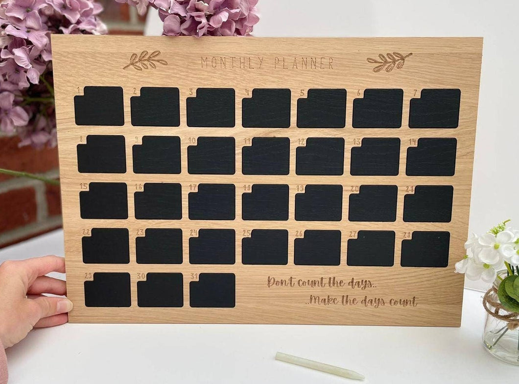 Monthly planner chalk board - Solid oak monthly planner - Solid oak chalk board - Organisation planner chalk board - Chalk monthly planner