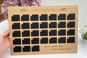 Monthly planner chalk board - Solid oak monthly planner - Solid oak chalk board - Organisation planner chalk board - Chalk monthly planner
