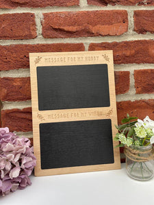 Message chalk board - Solid oak hubby and wifey chalk board - Organisation chalk board - Message to my hubby board