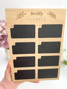 Weekly planner chalk board - Solid oak weekly chalk board - Organisation chalk board - Wipeable weekly planner board