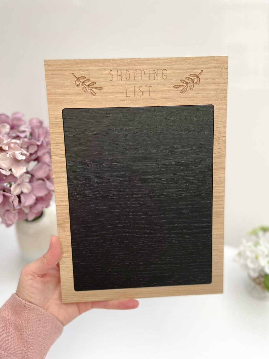 Shopping list chalk board - Solid oak shopping list board - Organisation chalk board - Wipeable shopping list board