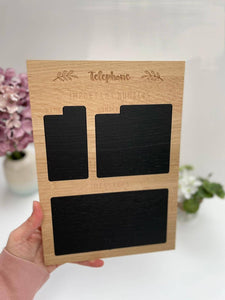 Telephone messages chalk board - Phone number and message chalk board - Home organisation oak chalk board